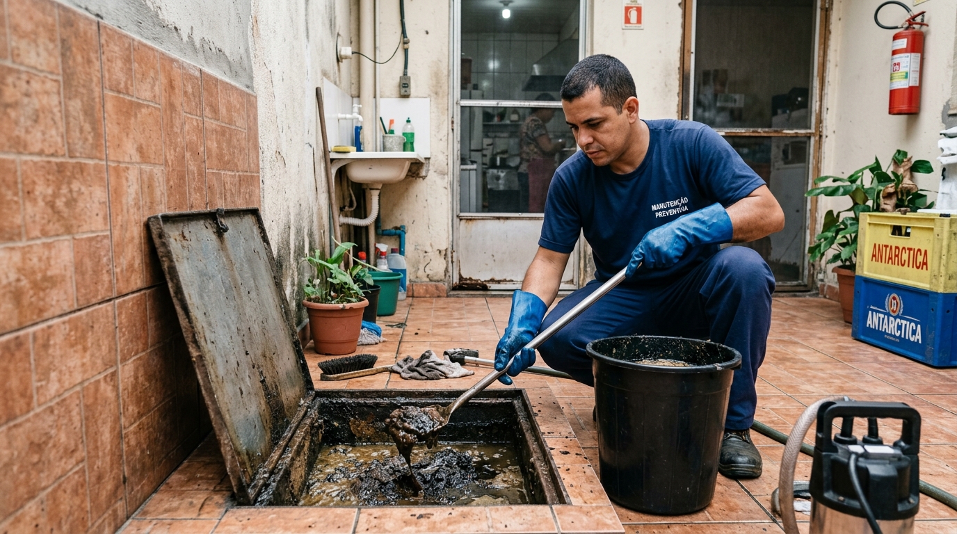 Equipe de limpeza de caixa de gordura em Serra-ES