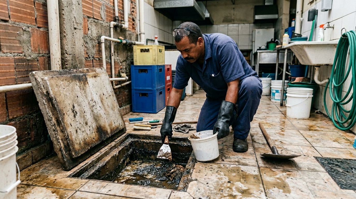 Limpeza de caixa de gordura residencial em Serra-ES